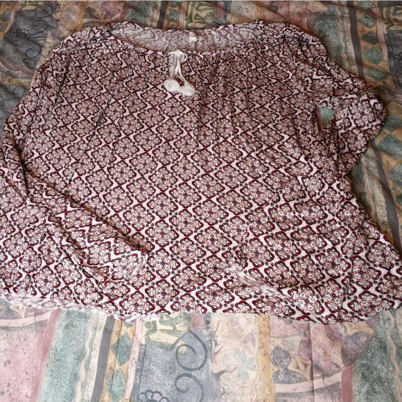 Aeropostale XL White Multicolored Longsleeves 100% Rayon Peasant Women's Top - Picture 3 of 10